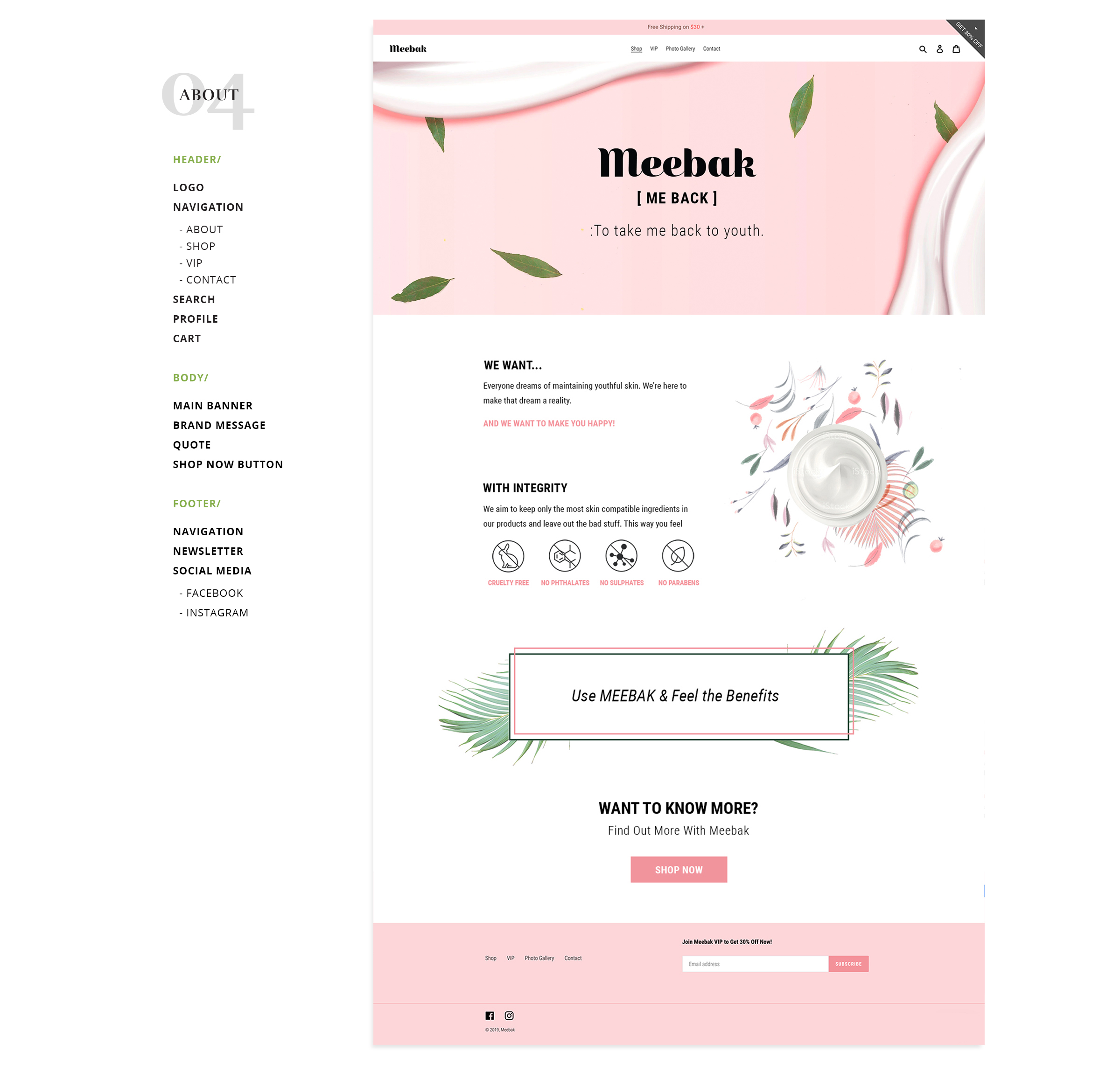 Meebak website design