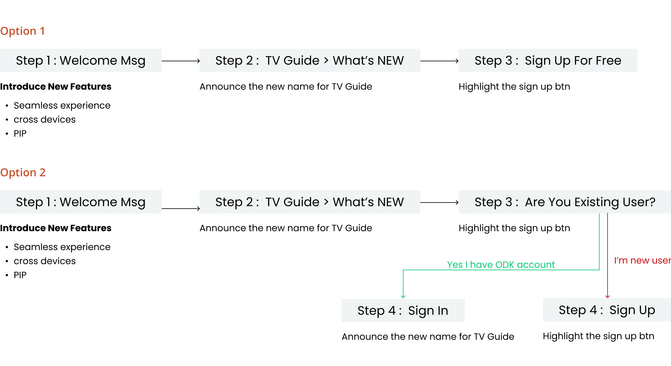 Onboarding flow options diagram